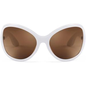 FEISEDY Oversized Trendy Sunglasses Classic Oval Wrap Around Stylish Big Frame Shade Women Glasses B2391(White Frame Brown Lens)