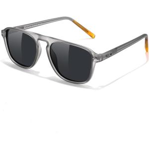 FEISEDY Polarized Aviator Mens Sunglasses Square Modern Women Vintage Style Acetate Frame UV400 B0191(001 Transparent Grey Frame & Grey)