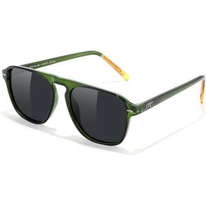 FEISEDY Polarized Aviator Mens Sunglasses Square Modern Women Vintage Style Acetate Frame UV400 B0191(002 Transparent Green Frame & Grey)