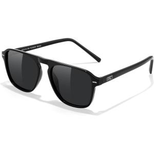 FEISEDY Polarized Aviator Mens Sunglasses Square Modern Women Vintage Style Acetate Frame UV400 B0191(004 Black Frame & Grey)