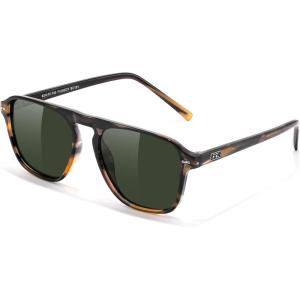 FEISEDY Polarized Aviator Mens Sunglasses Square Modern Women Vintage Style Acetate Frame UV400 B0191(007 Tortoise Frame & Dark Green)