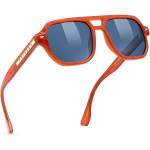 FEISEDY Polarized Aviator Sunglasses Men Women, Retro 70s Style Design – UV400 Protection, Driving & Daily Wear B0203(002 Orange Frame & Blue)