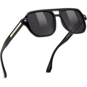 FEISEDY Polarized Aviator Sunglasses Men Women, Retro 70s Style Design – UV400 Protection, Driving & Daily Wear B0203(004 Black Frame & Grey)