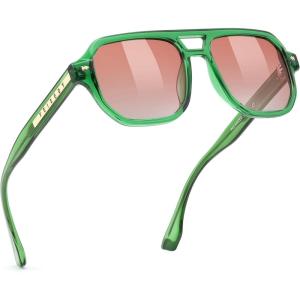 FEISEDY Polarized Aviator Sunglasses Men Women, Retro 70s Style Design – UV400 Protection, Driving & Daily Wear B0203(005 Transparent Green Frame & Gradual Red Lens)