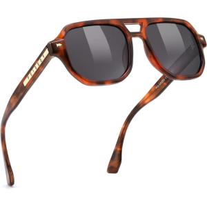 FEISEDY Polarized Aviator Sunglasses Men Women, Retro 70s Style Design – UV400 Protection, Driving & Daily Wear B0203(007 Tortoise Frame & Grey)