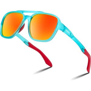 FEISEDY Polarized Aviator Sunglasses Women Men Retro 70s Vintage Classic Lightweight TR-90 Frame TAC Lens Outdoor UV400 B0260(​​mint Blue-green​ Frame and Red Silver Lens)