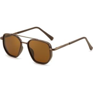 FEISEDY Polarized Aviator Sunglasses for Men Square Retro Metal Frame UV 400 Protection TAC Lens B0329(Matte Brown/Brown)