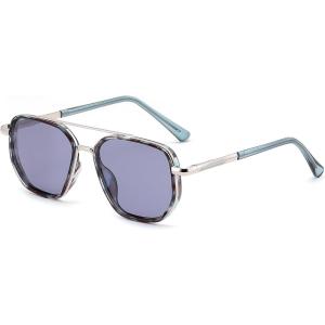 FEISEDY Polarized Aviator Sunglasses for Men Square Retro Metal Frame UV 400 Protection TAC Lens B0329(Sliver Blue/Blue)