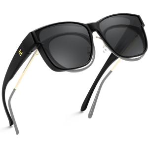 FEISEDY Polarized Sunglasses Fit Over Glasses Women, Fit over Glasses Sunglasses for Driving UV400 Protection B0250(Matte Black Frame – Grey Lens)