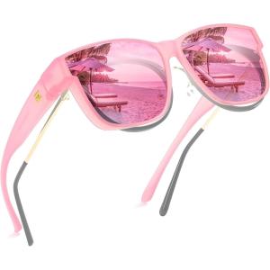 FEISEDY Polarized Sunglasses Fit Over Glasses Women, Fit over Glasses Sunglasses for Driving UV400 Protection B0250(Matte Pink Frame – Pink Lens)