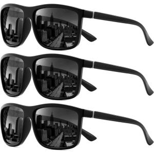 FEISEDY Polarized Sunglasses For Men Square Lightweight Frame Rectangular UV400 Protection B0322(Black/Grey*3)