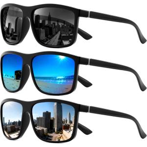 FEISEDY Polarized Sunglasses For Men Square Lightweight Frame Rectangular UV400 Protection B0322(Black/Grey+black/Blue+black/Sliver)