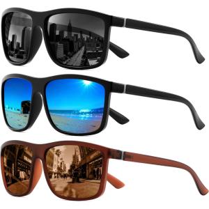 FEISEDY Polarized Sunglasses For Men Square Lightweight Frame Rectangular UV400 Protection B0322(Black/Grey+black/Blue+matte Brown/Brown)