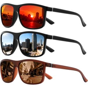 FEISEDY Polarized Sunglasses For Men Square Lightweight Frame Rectangular UV400 Protection B0322(Black/Red+black/Sliver+matte Brown/Brown)