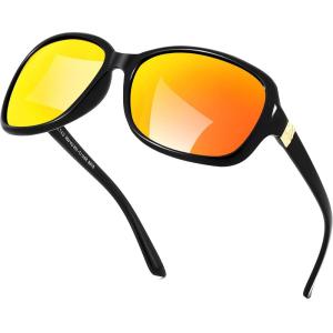 FEISEDY Polarized Sunglasses for Women Classic Vintage Square Wraparound UV400 Protection Shade B0309(Black Frame & Red Mirror Lens)