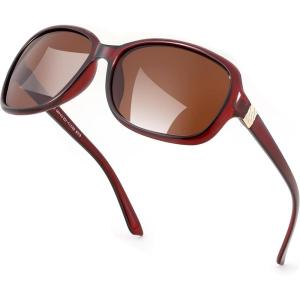 FEISEDY Polarized Sunglasses for Women Classic Vintage Square Wraparound UV400 Protection Shade B0309(Transparent Brown Frame & Gradual Brown Lens)