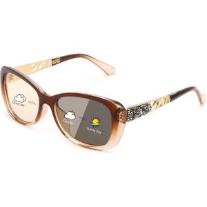 FEISEDY Polarized Women Sunglasses Retro Shades Photochromic Lens Sparkling Crystal Sunglasses UV400 Protection B0144(A-polarized Photochromic Champagne)