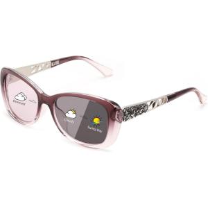 FEISEDY Polarized Women Sunglasses Retro Shades Photochromic Lens Sparkling Crystal Sunglasses UV400 Protection B0144(A-polarized Photochromic Purple)