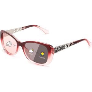 FEISEDY Polarized Women Sunglasses Retro Shades Photochromic Lens Sparkling Crystal Sunglasses UV400 Protection B0144(A-polarized Photochromic Red)