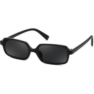 FEISEDY Rectangle Sunglasses for Women Men, Women’s 90s Sunglasses Small Narrow Frame Trendy Vintage Style Shades B9167(Black Frame Black Lens)