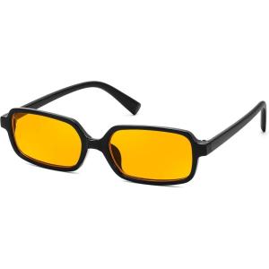 FEISEDY Rectangle Sunglasses for Women Men, Women’s 90s Sunglasses Small Narrow Frame Trendy Vintage Style Shades B9167(Black Frame Yellow Lens)