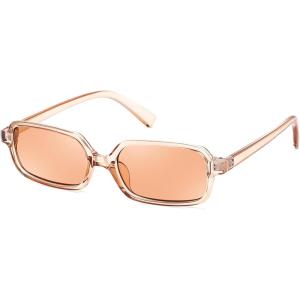 FEISEDY Rectangle Sunglasses for Women Men, Women’s 90s Sunglasses Small Narrow Frame Trendy Vintage Style Shades B9167(Champagne Frame Champagne Lens)