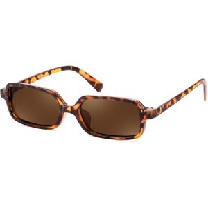 FEISEDY Rectangle Sunglasses for Women Men, Women’s 90s Sunglasses Small Narrow Frame Trendy Vintage Style Shades B9167(Leopard Frame Brown Lens)
