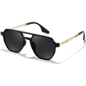 FEISEDY Retro 70s Aviator Sunglasses for Women Men Vintage Square Trendy Oversized Shades UV400 B0145(Black)