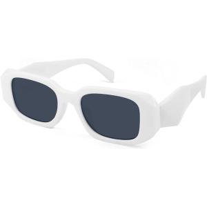 FEISEDY Retro 90s Small Rectangle Sunglasses For Women Trendy Square Vintage Glasses B4052(White)