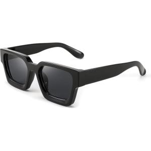 FEISEDY Retro 90s Square Sunglasses for Women Men Trendy Chunky Rectangle Sunglasses UV400 Protection B2385(001 Black | Grey Lens)