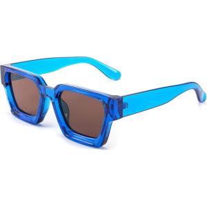 FEISEDY Retro 90s Square Sunglasses for Women Men Trendy Chunky Rectangle Sunglasses UV400 Protection B2385(002 Transparent Blue| Tea Lens)