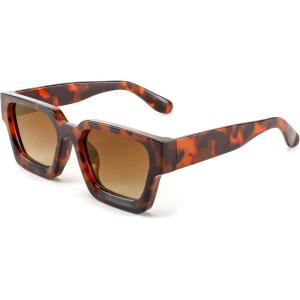 FEISEDY Retro 90s Square Sunglasses for Women Men Trendy Chunky Rectangle Sunglasses UV400 Protection B2385(004 Leopard | Gradient Tea Lens)