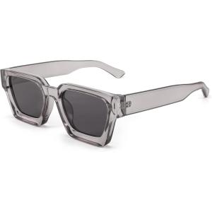 FEISEDY Retro 90s Square Sunglasses for Women Men Trendy Chunky Rectangle Sunglasses UV400 Protection B2385(008 Transparent Grey | Grey Lens)