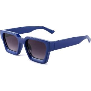 FEISEDY Retro 90s Square Sunglasses for Women Men Trendy Chunky Rectangle Sunglasses UV400 Protection B2385(009 Blue | Gradient Grey Lens)