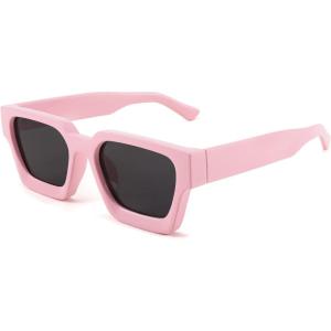 FEISEDY Retro 90s Square Sunglasses for Women Men Trendy Chunky Rectangle Sunglasses UV400 Protection B2385(010 Pink | Grey Lens)