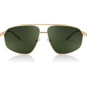 FEISEDY Retro Aviator Polarized Sunglasses Women Men 90s Small Vintage Shades Trendy Mirrored Sunglasses B2364(001 Gold Frame/Dark Green Lens)