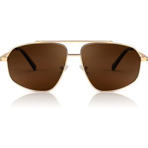 FEISEDY Retro Aviator Polarized Sunglasses Women Men 90s Small Vintage Shades Trendy Mirrored Sunglasses B2364(002 Gold Frame/Brown Lens)
