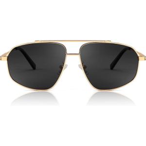 FEISEDY Retro Aviator Polarized Sunglasses Women Men 90s Small Vintage Shades Trendy Mirrored Sunglasses B2364(004 Gold Frame/Grey Lens)