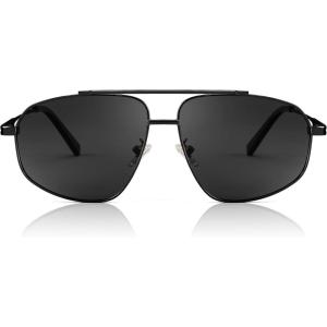 FEISEDY Retro Aviator Polarized Sunglasses Women Men 90s Small Vintage Shades Trendy Mirrored Sunglasses B2364(005 Black Frame/Grey Lens)