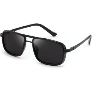 FEISEDY Retro Aviator Sunglasses For Women Men 70s Trendy Rectangle Polarized Sunglasses Steampunk B0292(Black)