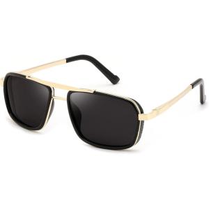 FEISEDY Retro Aviator Sunglasses For Women Men 70s Trendy Rectangle Polarized Sunglasses Steampunk B0292(Black/Gold)