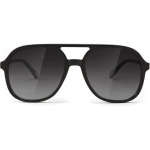 FEISEDY Retro Aviator Sunglasses Women Men Classic Square Shades Trendy Sun Glasses UV400 Protection B2394(001 Black – Gradient Grey)