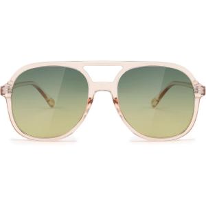 FEISEDY Retro Aviator Sunglasses Women Men Classic Square Shades Trendy Sun Glasses UV400 Protection B2394(005 Transparent Pink – Blue Tea)