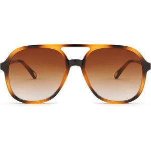 FEISEDY Retro Aviator Sunglasses Women Men Classic Square Shades Trendy Sun Glasses UV400 Protection B2394(006 Leopard – Gradient Tea)