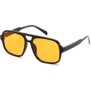 FEISEDY Retro Aviator Sunglasses for Women Men 70s Classic Vintage Shades Trendy Square Sun Glasses B0253(Black/Orange)