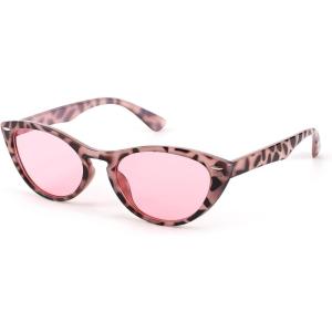 FEISEDY Retro Cat Eye Sunglasses Women Men Vintage Small Cateye UV400 Sunglasses B2617(Pink Leapard)