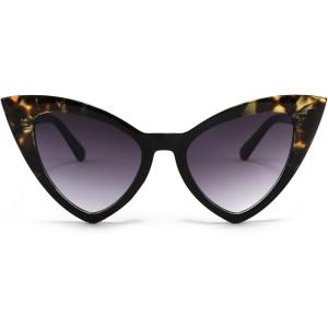 FEISEDY Retro Cat Eye Sunglasses for Women Fashion Vintage Cateye Sun Glasses B2235(001 Black Leopard Frame/Grey Gradient Lens)