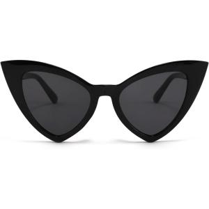 FEISEDY Retro Cat Eye Sunglasses for Women Fashion Vintage Cateye Sun Glasses B2235(002 Black Frame/Grey Lens)