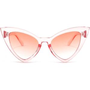 FEISEDY Retro Cat Eye Sunglasses for Women Fashion Vintage Cateye Sun Glasses B2235(004 Transparent Pink Frame/Pink Gradient Lens)