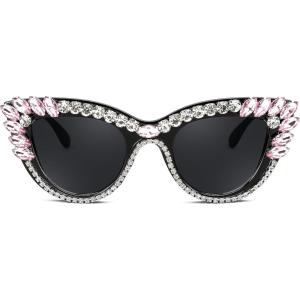 FEISEDY Retro Cat Eye Women Sunglasses Crystal Rhinestone Sparkling Bejewelled Vintage Sunnies B4075(Pink)